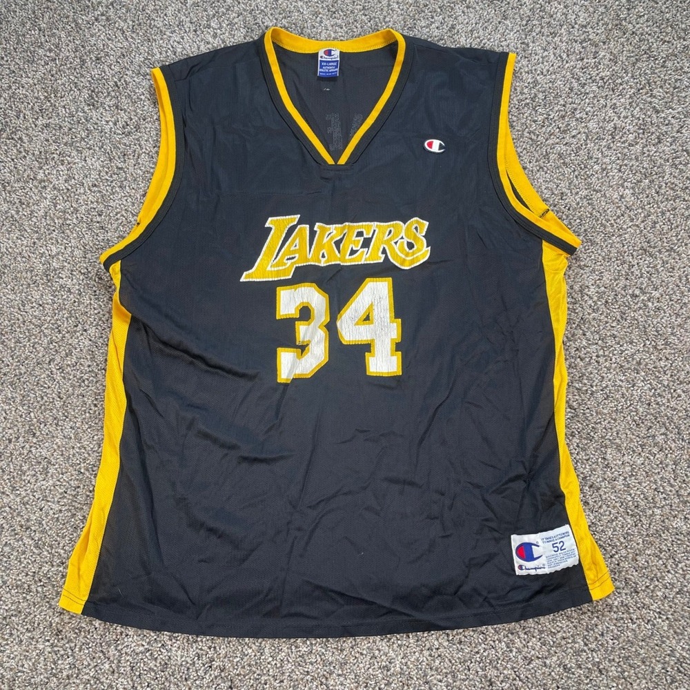 Champion Lakers Shaquille O'Neal 34 Jersey Mens XXL Black Yellow Vintage